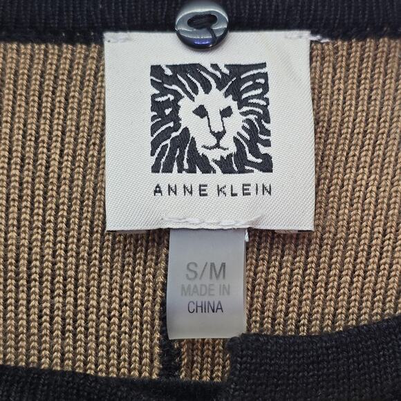 Anne Klein Poncho Cape Womens Medium Black Tan Knit Old Money Equestrian Boho - Picture 4 of 14